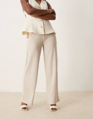 Pantalon ajusté coupe large - Beige-Blanc S L34