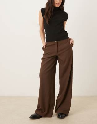 Pantalon ample à taille haute - Marron chocolat-Brown S L32