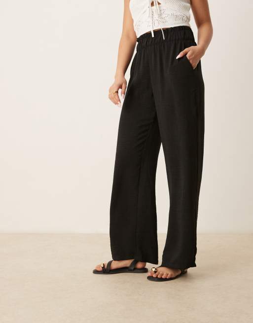JDY - Pantalon ample aspect lin avec taille haute froncée - Noir, 4 de 5