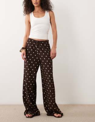 Pantalon ample texturé à pois - Marron XS L32