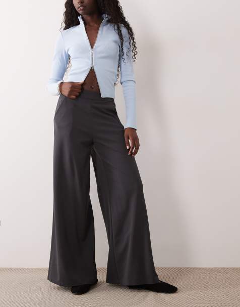 JDY - pantalón de pernera ancha de talle alto en gris oscuro - view 1
