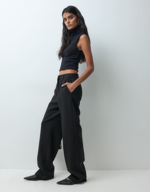 JDY pantalón de sastre de pernera ancha de talle alto en negro, conjunto, 4 de 5