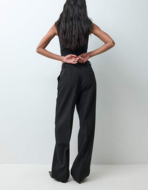JDY pantalón de sastre de pernera ancha de talle alto en negro, conjunto, 5 de 5
