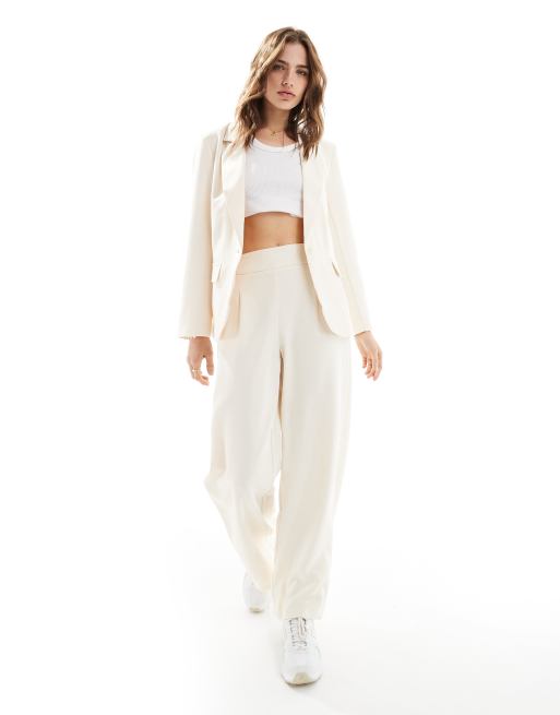 JDY - Pantalon d'ensemble ajusté large à taille haute - Crème