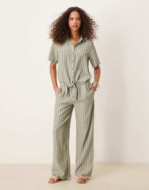 JDY - Pantalon d'ensemble ample à rayures - Sauge - view 1