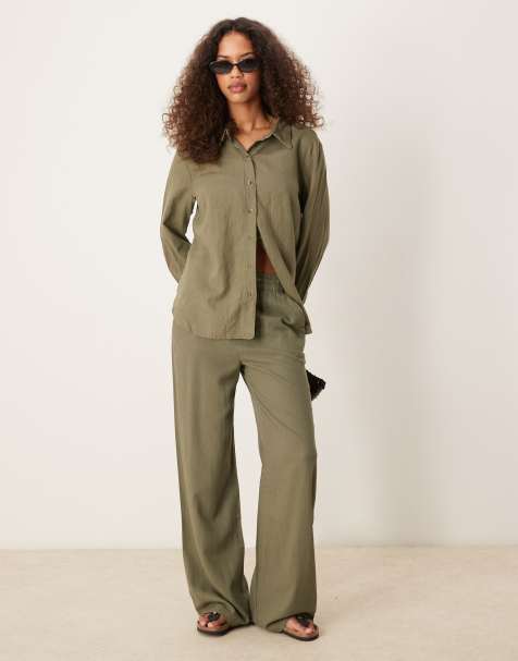 JDY - Pantalon d'ensemble ample en lin mélangé - Kaki - view 1