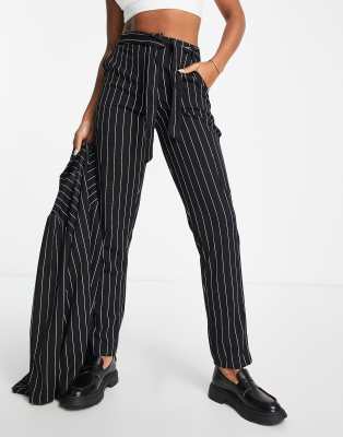 JDY - Pantalon d'ensemble cigarette ajusté à fines rayures - Noir