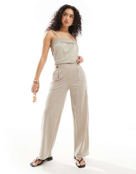 JDY - Pantalon d'ensemble court et large à taille haute - Beige - view 1