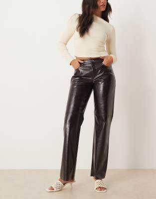 Pantalon en similicuir à surpiqûres - Marron foncé-Rouge 3XL L32