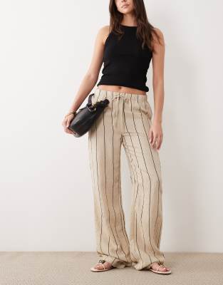 Pantalon large à rayures - Beige et noir L L32