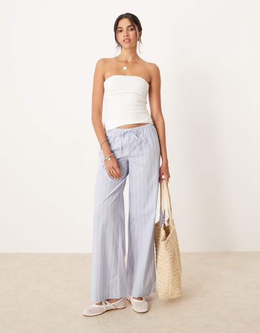 JDY - Pantalon large à rayures - Bleu clair
