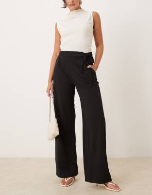 JDY - Pantalon large avec détail noué - Noir