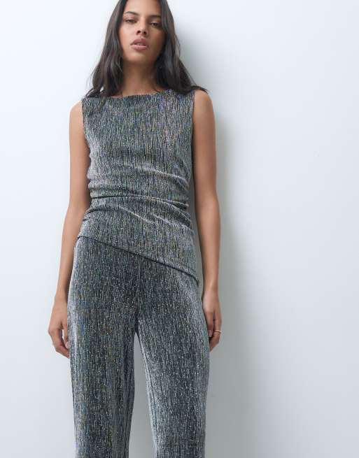 JDY pantalon large coordonné à paillettes argentées, 2 de 5