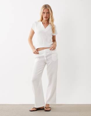 Pantalon large d'ensemble en étamine - Blanc XS L32