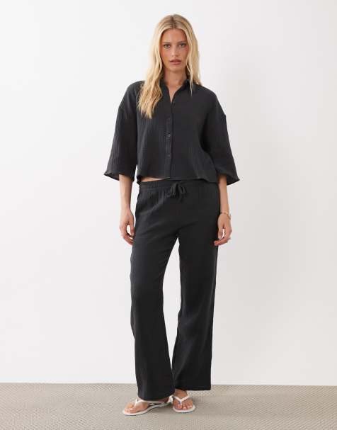 JDY - Pantalon large d'ensemble en gaze - Gris anthracite - view 1