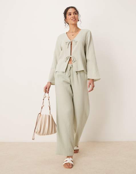 JDY - Pantalon large d'ensemble en gaze - Sauge - view 1