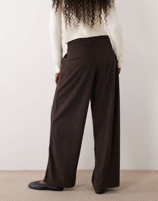 JDY pantalon large en velours côtelé à boutons, marron foncé, 4 de 5
