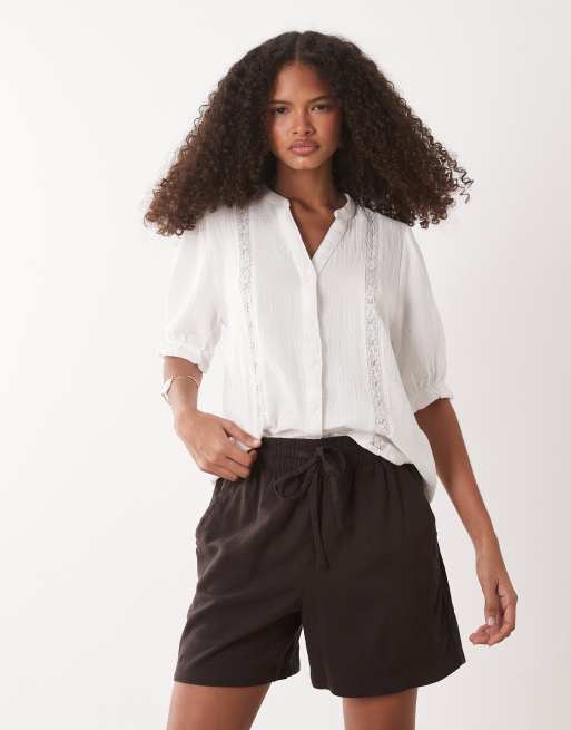 JDY - Pantaloncini in misto lino marroni allacciati in vita, 2 di 5