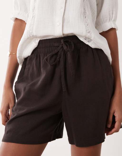 JDY - Pantaloncini in misto lino marroni allacciati in vita, 4 di 5