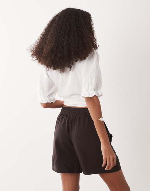JDY - Pantaloncini in misto lino marroni allacciati in vita, 5 di 5
