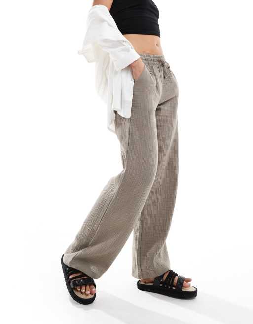 JDY - Pantalones beis de pernera ancha de bambula, 2 de 5