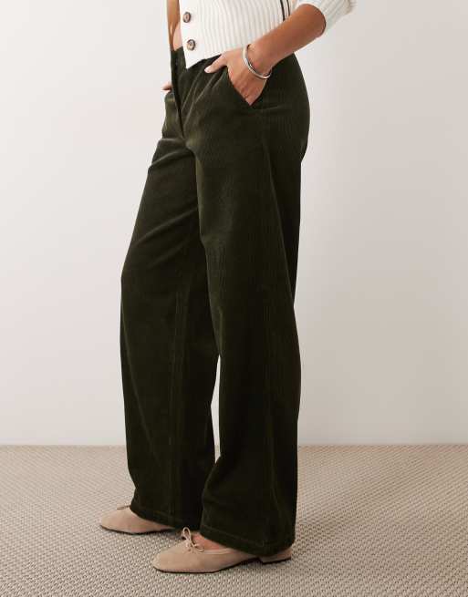 JDY pantalones de pana de pernera ancha en caqui oscuro, 3 de 5