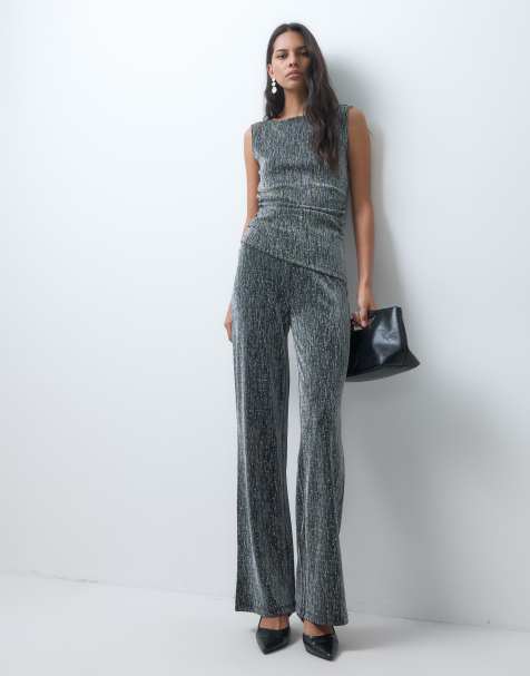 JDY pantalones de pernera ancha de conjunto con purpurina plateada - view 1