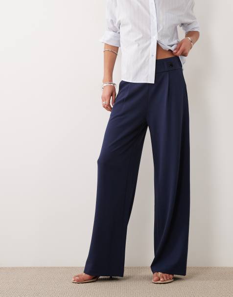 JDY - Pantalones de sastre azul marino de pernera ancha con detalle de botón - view 1