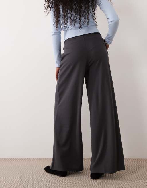 JDY - pantalones de traje de pernera ancha y talle alto en gris oscuro, 4 de 5