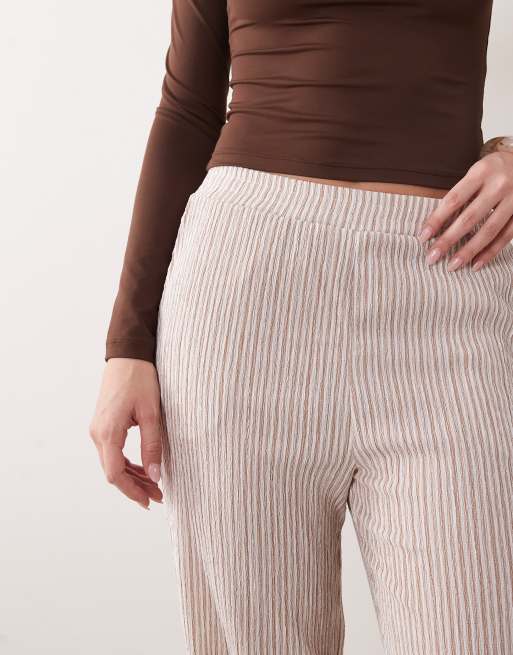 JDY - Pantaloni a fondo ampio marroni a righe, 4 di 5