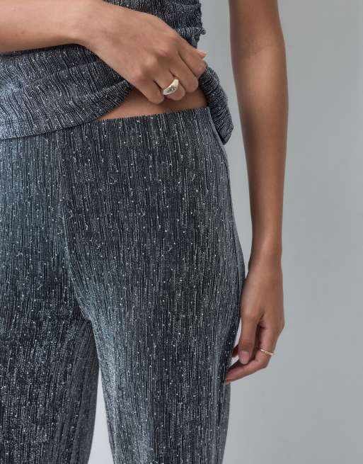 JDY pantaloni a gamba larga coordinati con glitter argento, 5 di 5