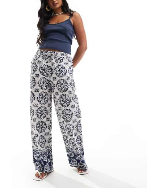 JDY - Pantaloni ampi bianchi con stampa fantasia - view 1