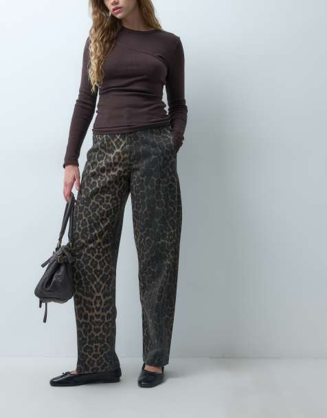 JDY pantaloni barrel a vita alta con stampa animalier - view 1
