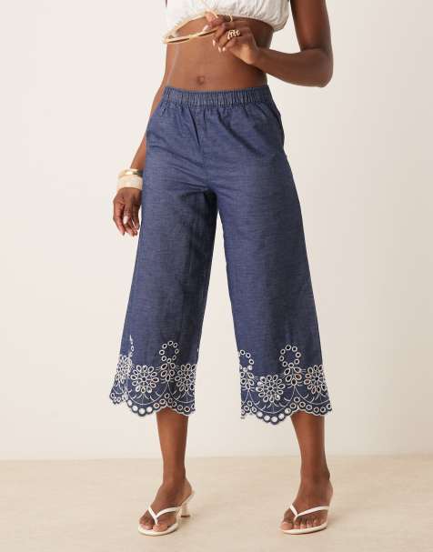 JDY - Pantaloni corti lavaggio blu medio con ricamo - view 1