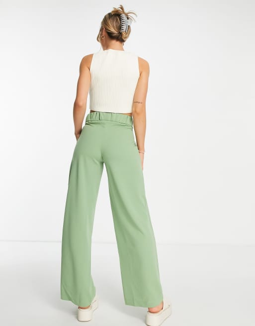JDY - Pantaloni dad a fondo ampio color verde salvia con bottoni, 2 di 4