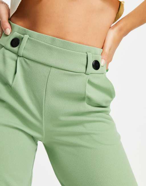 JDY - Pantaloni dad a fondo ampio color verde salvia con bottoni, 3 di 4