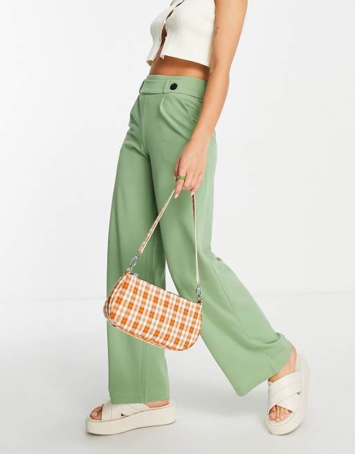 JDY - Pantaloni dad a fondo ampio color verde salvia con bottoni, 4 di 4