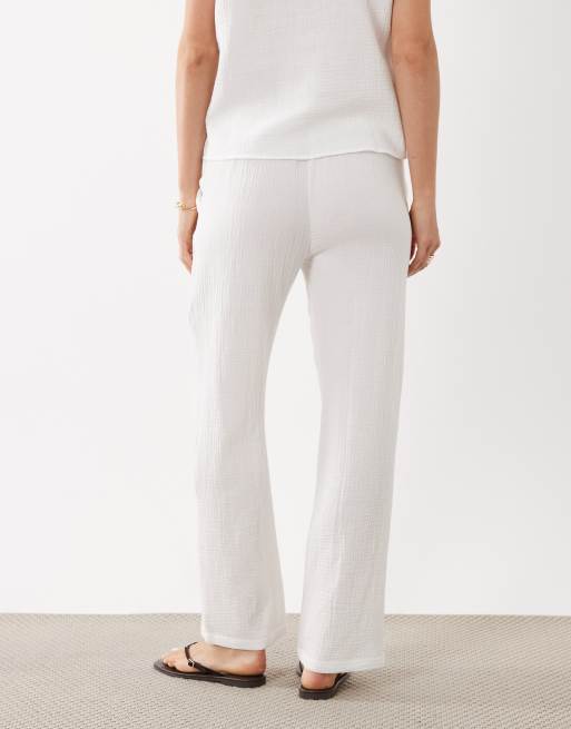 JDY - Pantaloni in mussola con fondo ampio bianchi in coordinato, 3 di 5