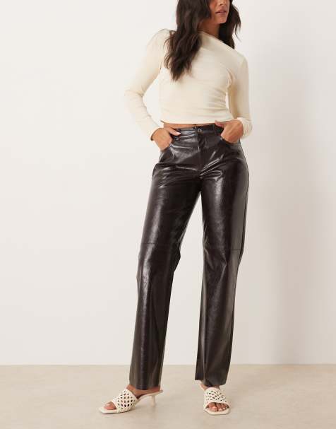 JDY - Pantaloni in pelle sintetica bordeaux scuro con cuciture a vista - view 1