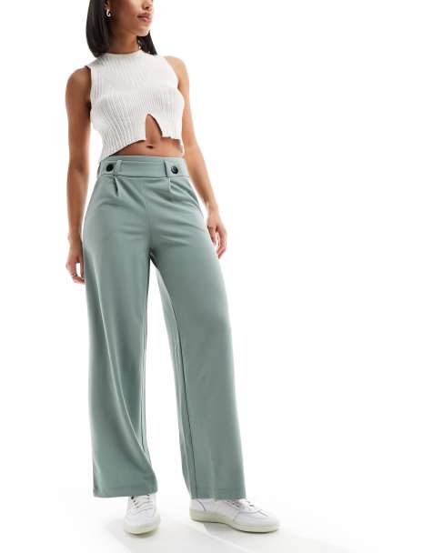 JDY - Pantaloni sartoriali a fondo ampio e vita alta verde-azzurro - view 1