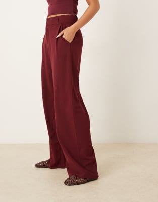 JDY - Pantaloni sartoriali bordeaux a fondo ampio - view 1