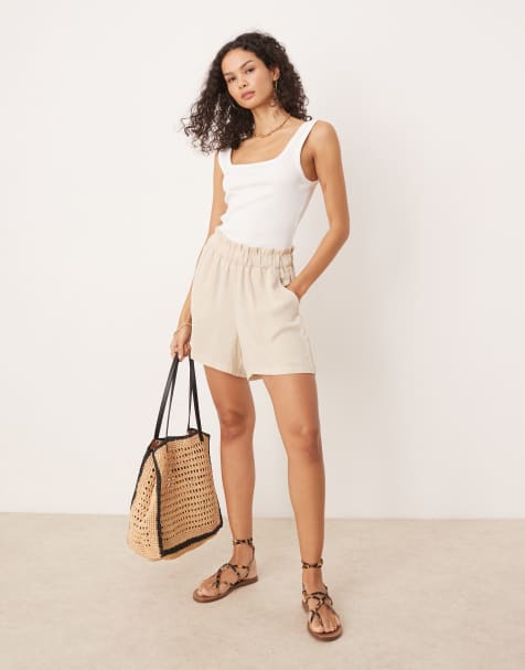 JDY paperbag shorts in beige - view 1