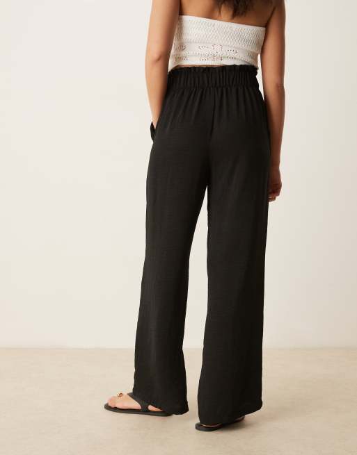 JDY paperbag waist linen look wide leg pants in black