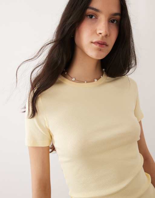 JDY - Pastelgul ribstrikket T-shirt, 3 af 4