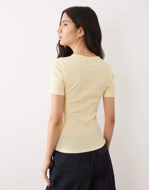 JDY – Pastellgul, ribbad t-shirt, 4 av 4
