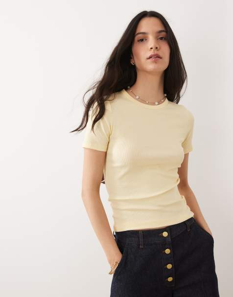 JDY – Pastelowożółty prążkowany T-shirt - view 1