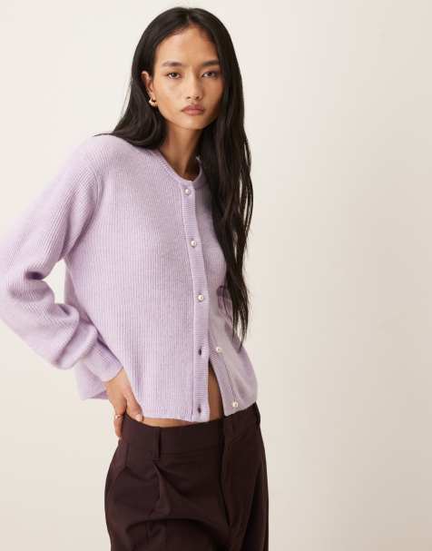 JDY pearl buttons cardigan in pastel lilac - view 1