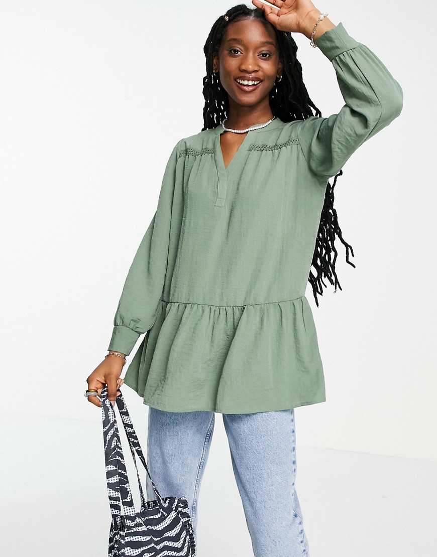 JDY peplum blouse in khaki-Green