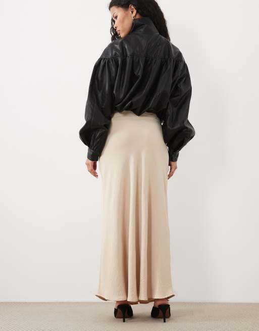 JDY Petite a-line satin maxi skirt in beige, 5 of 5