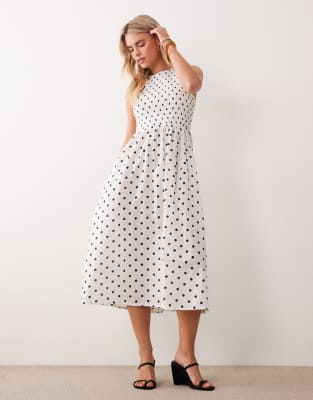 JDY Petite - Ärmelloses Midi-Hängerkleid in gepunktetem Weiß